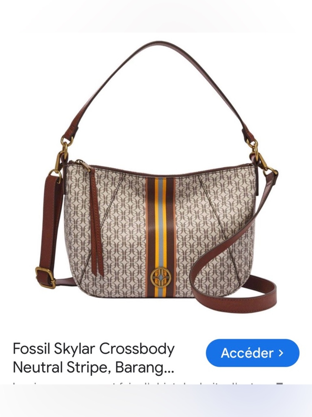 Fossil Neutral/ Brown Signature Stripe Skylar Crossbody